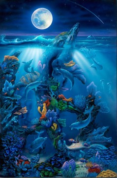 動物 Painting - 海中のドルフィンリーフ